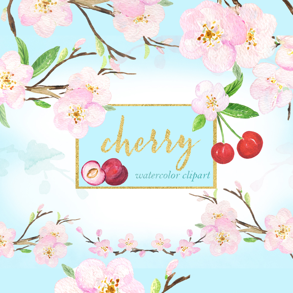 1000x1000 Cherry Watercolor Clipart Hey Blogger
