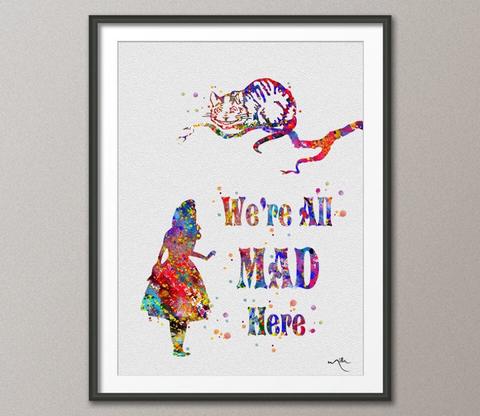 480x416 Alice In Wonderland And Cheshire Cat Quote Watercolor Print