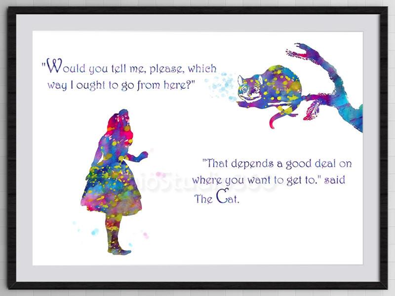 800x600 Alice In Wonderland And Cheshire Cat Watercolor Print Archival