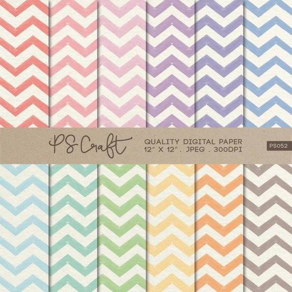570x570 Chevron Watercolor Digital Papers Watercolor Zigzag Etsy