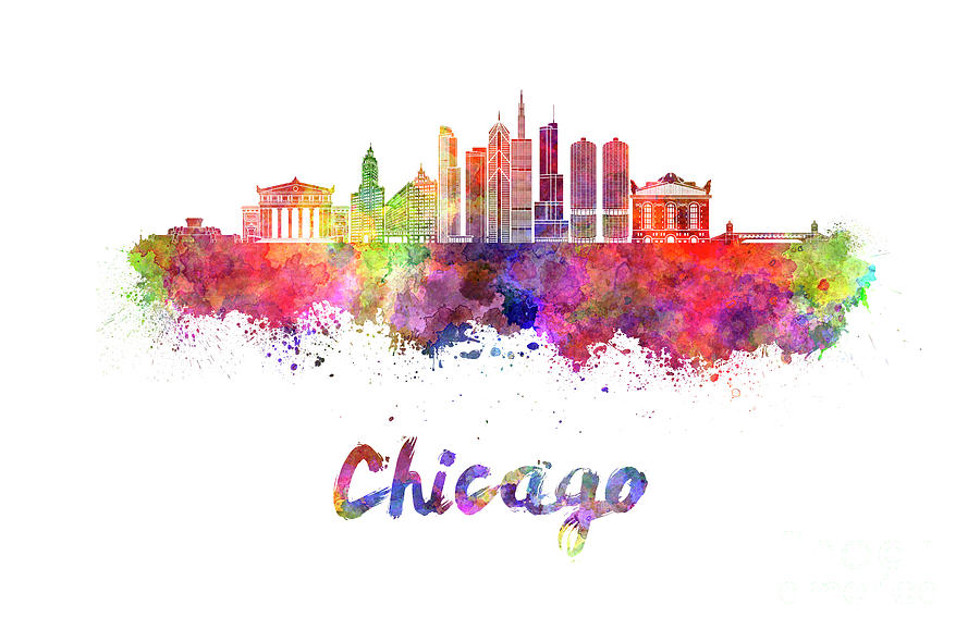900x590 Chicago Skyline In Watercolor Painting By Pablo Romero