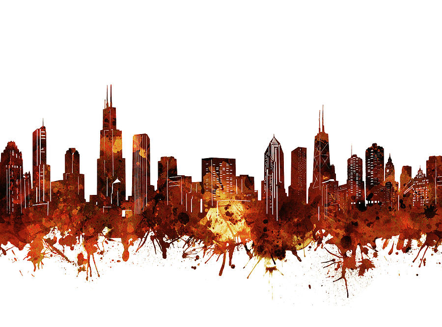 900x666 Chicago Skyline Watercolor 6 Digital Art By Bekim Art