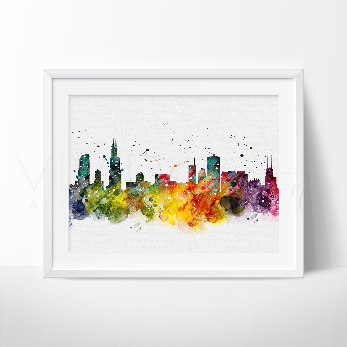 1200x1200 Chicago Skyline Watercolor Art Print Wall Decor