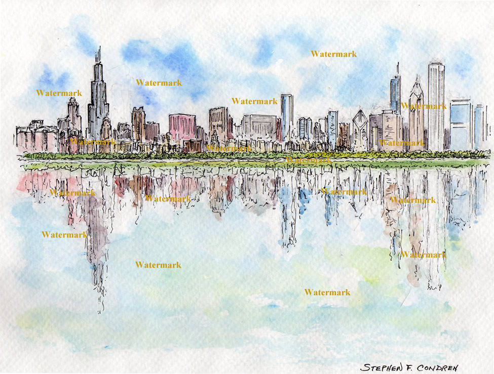 975x739 Chicago Skyline Watercolor Painting