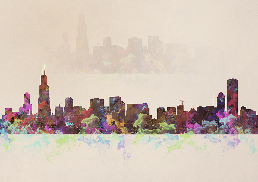 900x636 Chicago Skyline Watercolor Painting Painting By Georgeta Blanaru