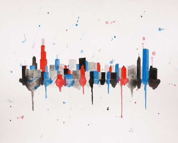 570x456 Chicago Watercolor Skyline Print Chicago Print Chicago Art Etsy