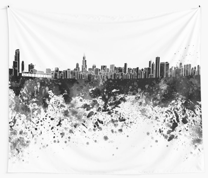 705x602 Chicago Skyline In Black Watercolor Wall Tapestries By Paulrommer
