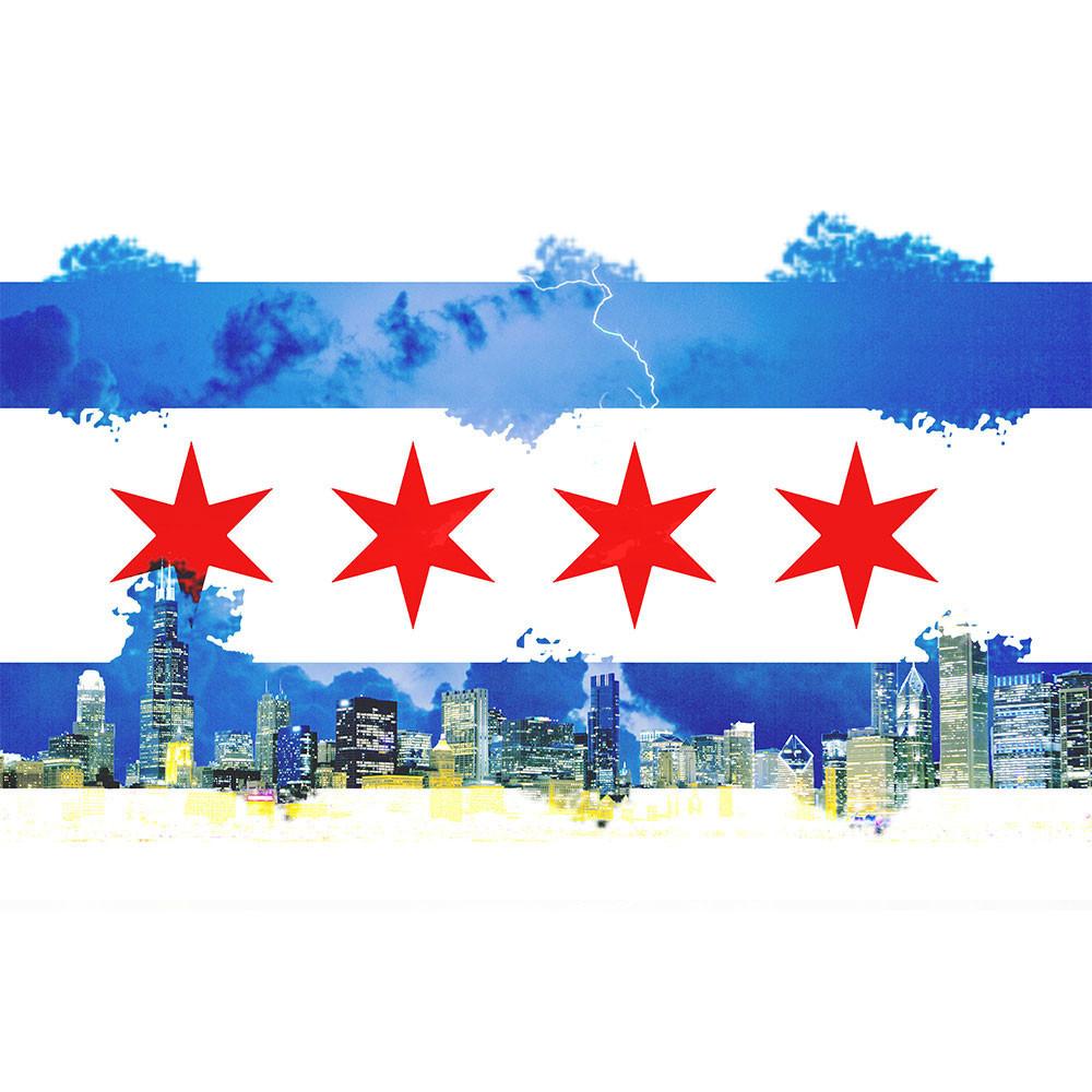 1000x1000 Watercolor Chicago Flag Skyline Wall Graphic
