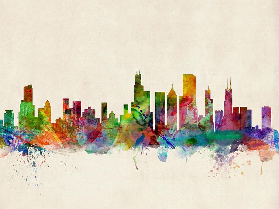 900x675 Watercolor Skyline Of Chicago Digital Art