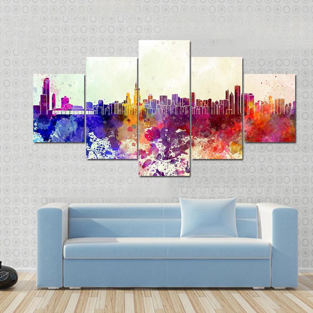 1000x1000 Chicago Skyline In Watercolor Multi Panel Canvas Wall Art