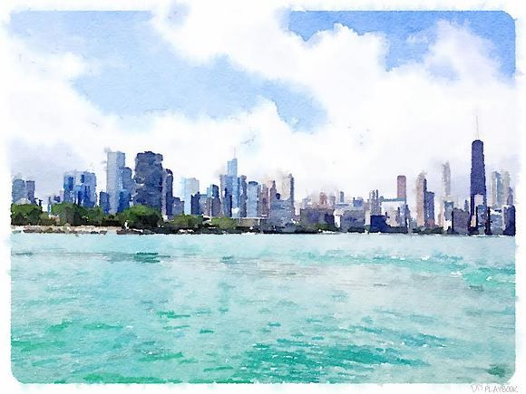 580x435 Chicago Skyline Watercolor