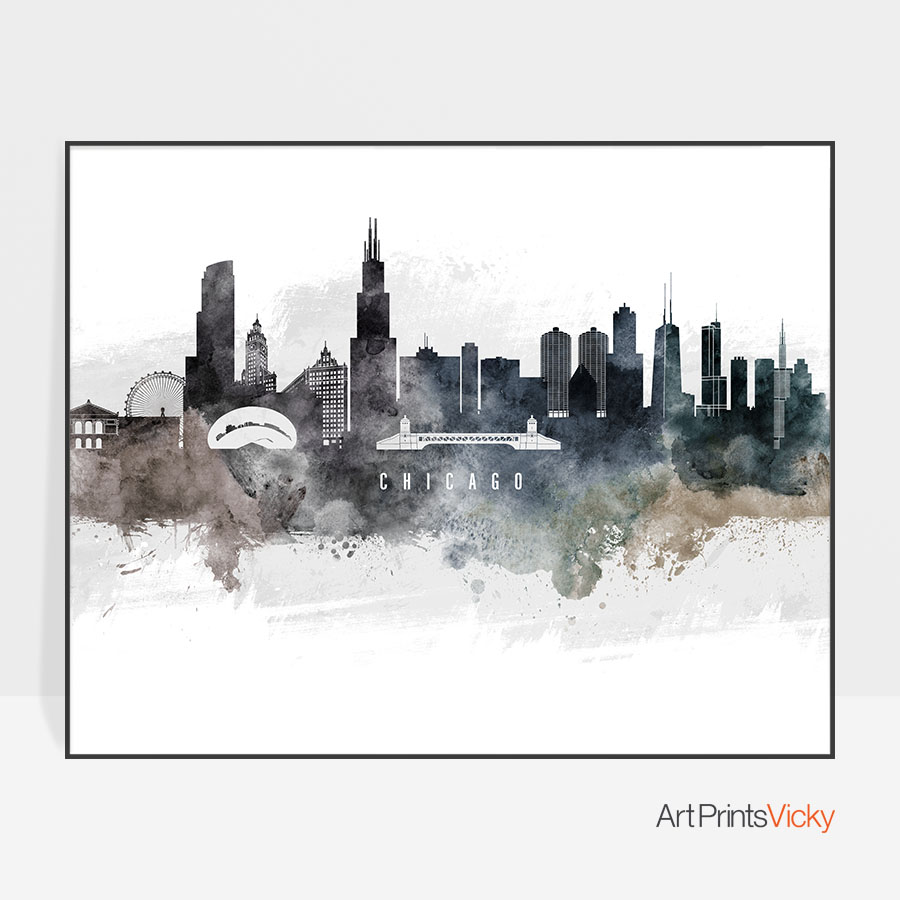 900x900 Chicago Art Poster Watercolor Artprintsvicky