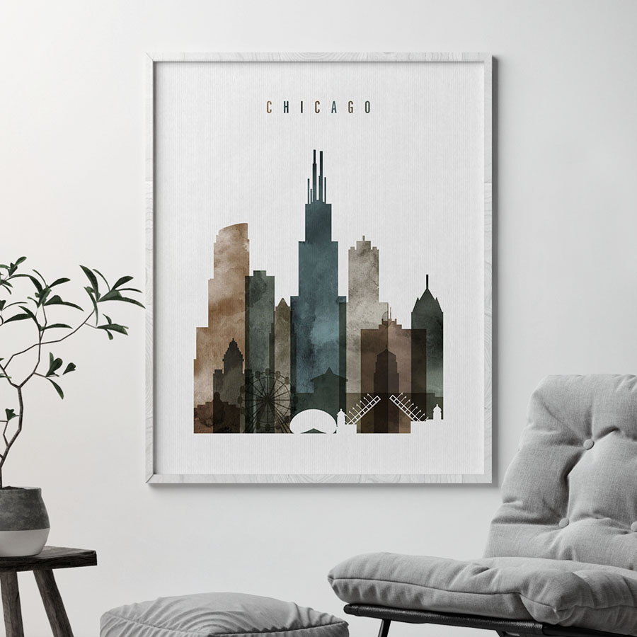 900x900 Chicago Poster Watercolor 2 Artprintsvicky