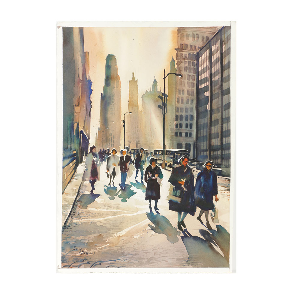 1000x1000 Garry Griffin Ii Watercolor On Paper Of Chicago Street Scene Ebth