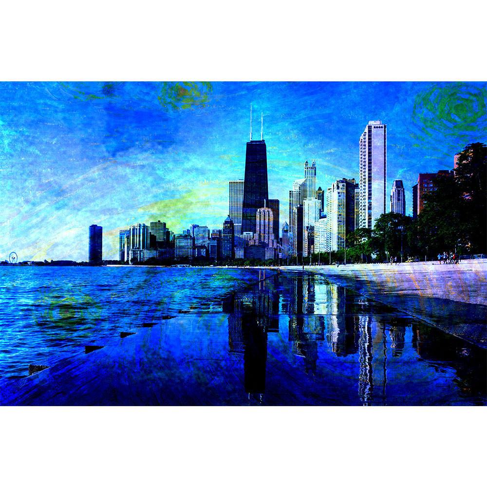 1000x1000 Starry Chicago Abstract Watercolor Wall Graphic