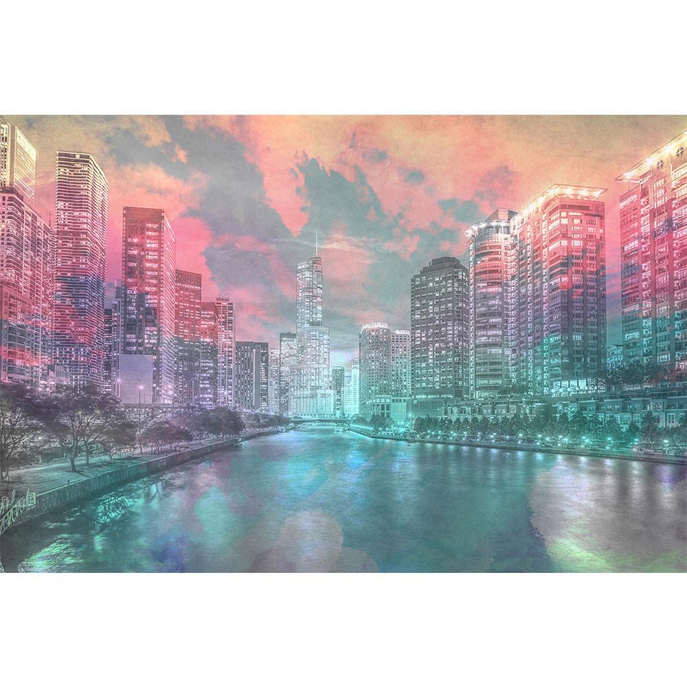 1000x1000 Watercolor Chicago River View Wall Graphic