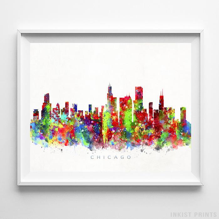 699x699 Chicago Illinois Skyline Watercolor Print