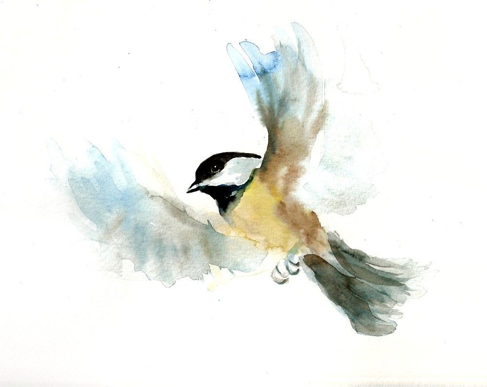 1000x794 Chickadee By Dimdi Original Watercolor Painting 10x8inch