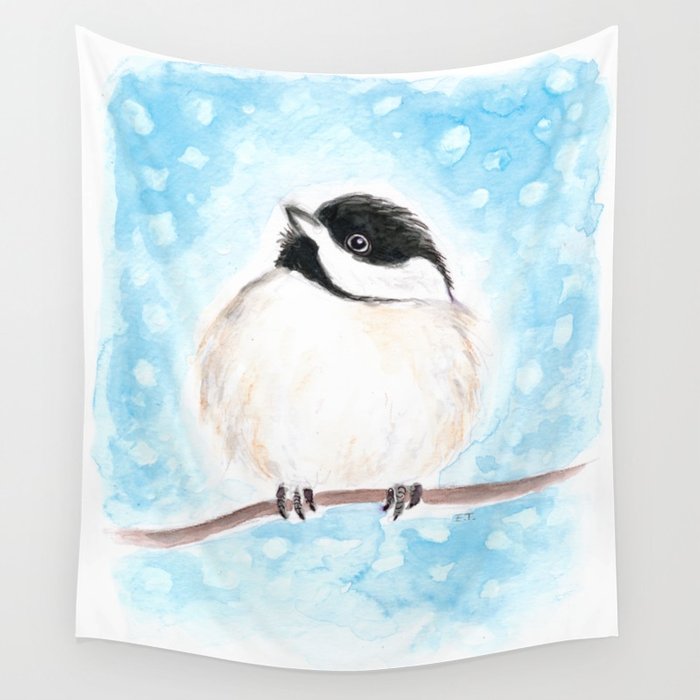 700x700 Cute Chickadee Watercolor Wall Tapestry By Eveystudios Society6