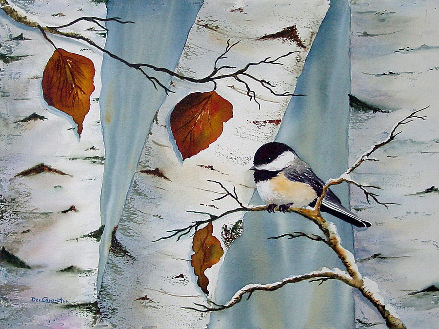 900x674 Chickadee In The Birch Painting By Dee Carpenter