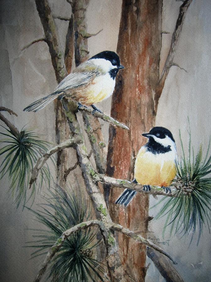 672x900 Chickadee Pair Painting By Marilyn Clement
