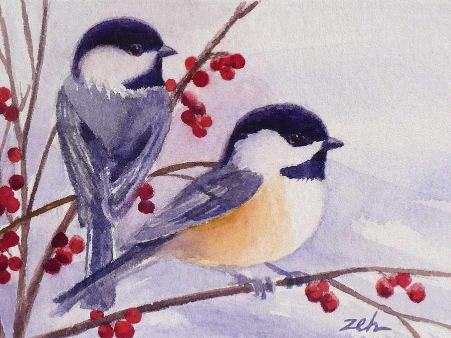 900x675 Black Capped Chickadees Painting By Janet Zeh