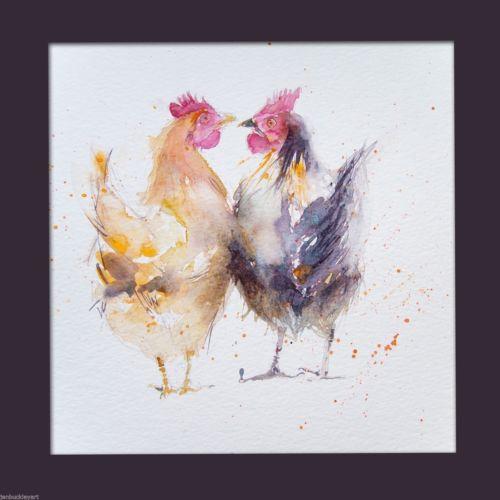 500x500 Hello Hen 2 Hens Watercolour Print