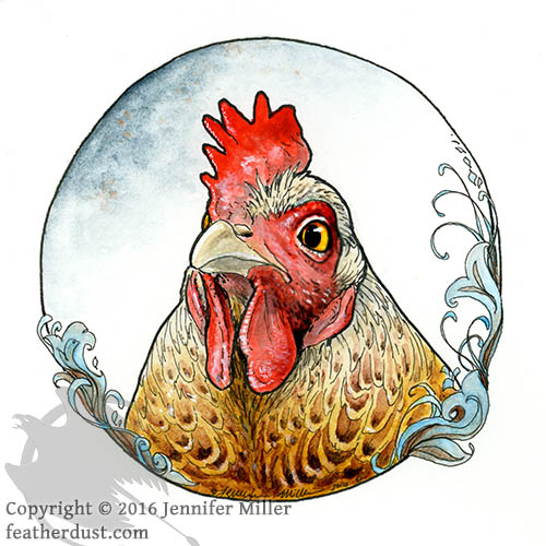 500x500 Hensphere I, Chicken Ink Amp Watercolor Painting Featherdust