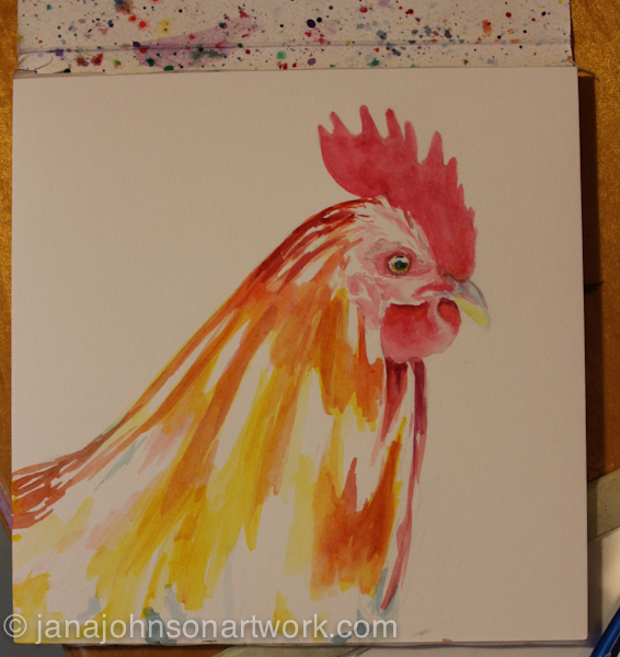 566x600 Kauai Contemporary Chicken Watercolor Painting Jana R