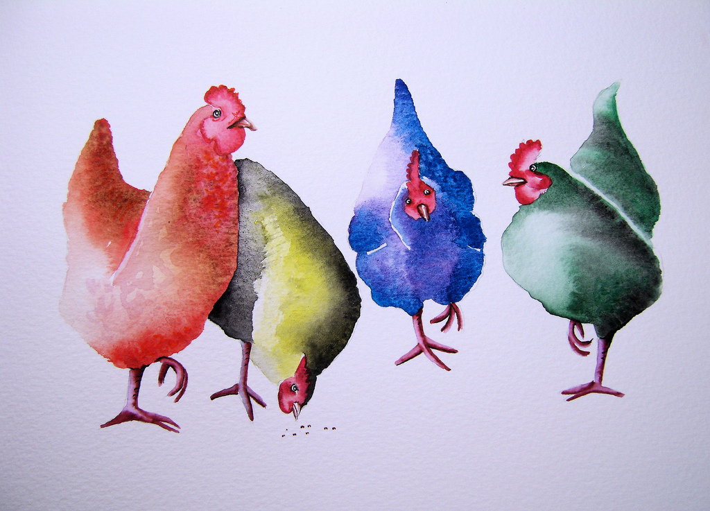 1024x737 Chickens Watercolour Painting. Watercolour Painting