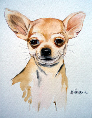 313x400 Chihuahua Pet Portrait, Watercolor Marybeth Heikes