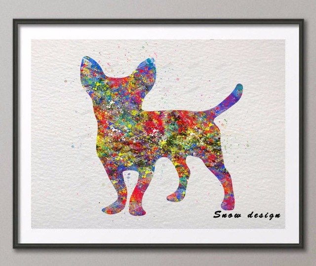 640x539 Original Chihuahua Watercolor Canvas Painting Dog Wall Art Poster