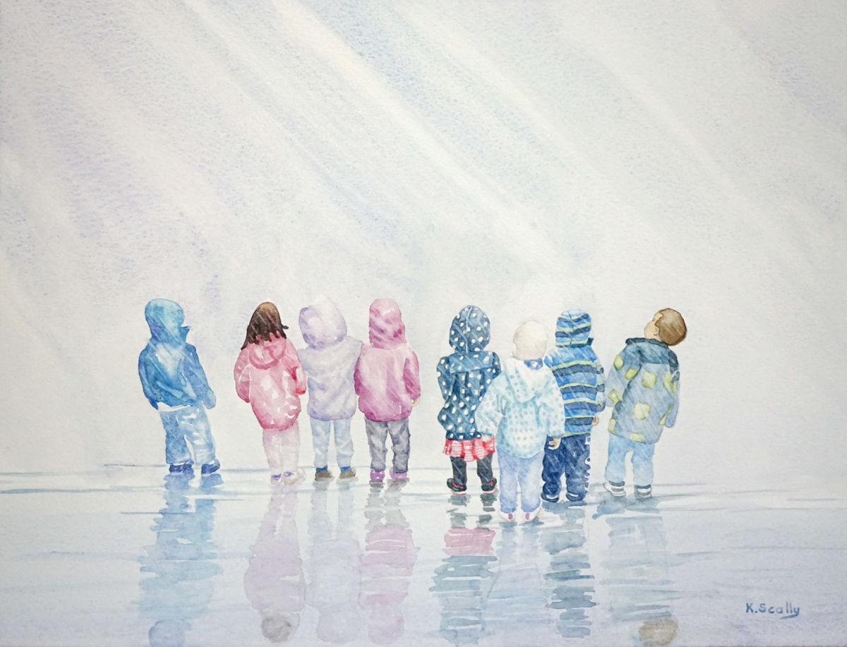 1200x917 Children In The Rain (Scally Art)