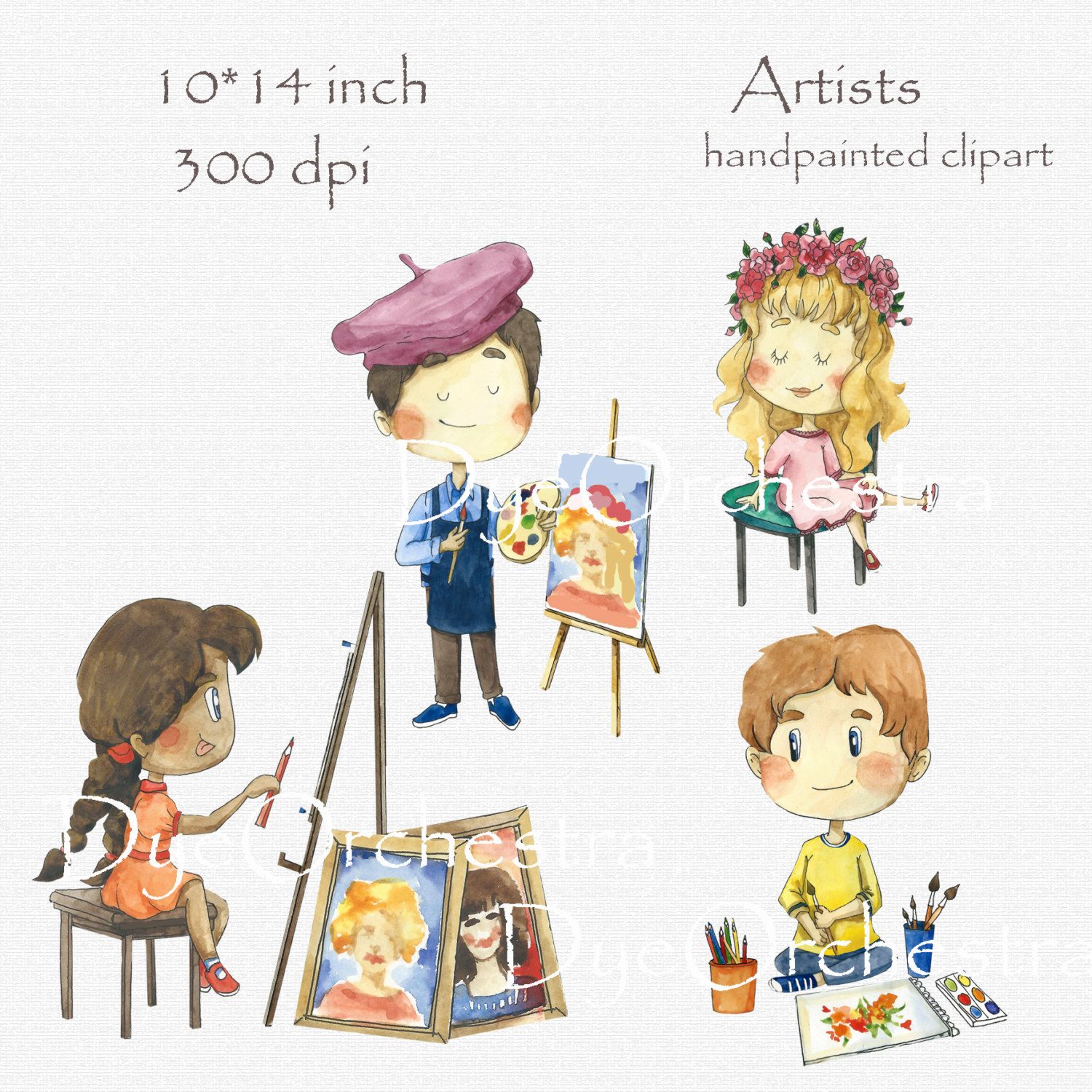 1500x1500 Digital Clipart, Clip Art, Watercolor Children, Watercolor Boys