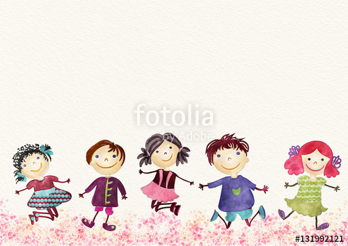 500x354 Happy Children. Watercolor Illustration. Stock Photo And Royalty