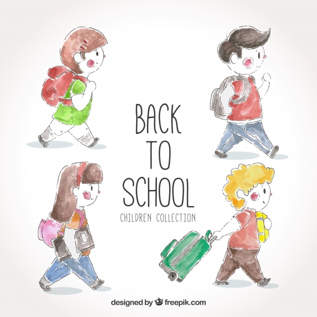 626x626 Set Back To Watercolor Children With Backpack Vector Free Download