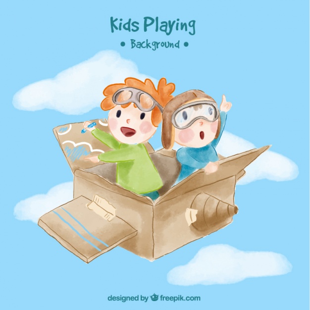 626x626 Watercolor Background Of Children Flying In A Box Vector Free