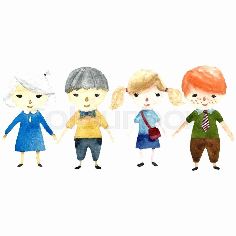800x800 Watercolor School Children Illustration. Vector. Stock Vector