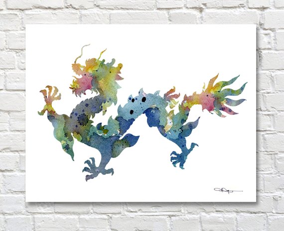 570x465 Chinese Dragon Art Print Abstract Watercolor Painting Wall Etsy