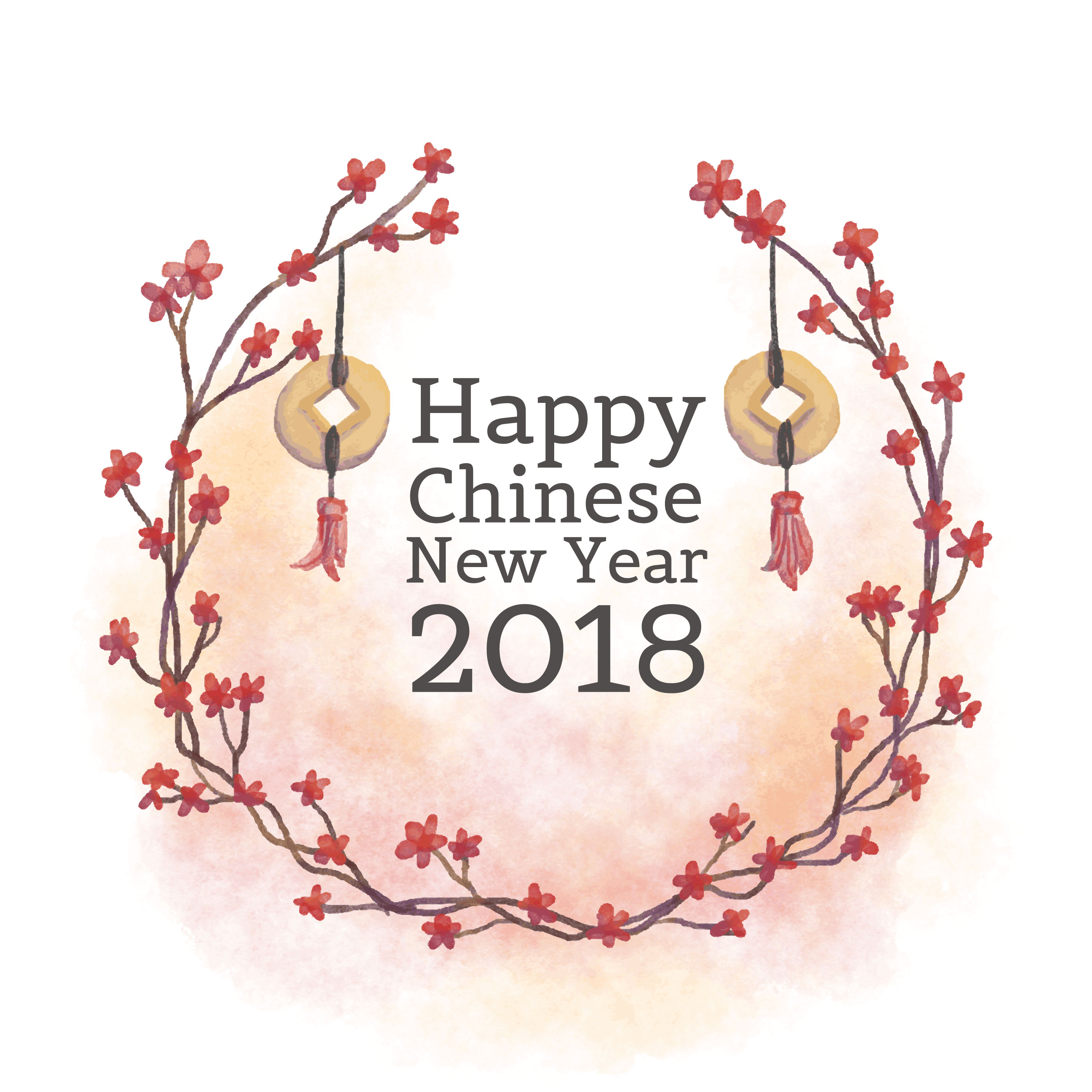 2800x2800 Cute Leaves And Red Flowers With Chinese Coins To Chinese Year