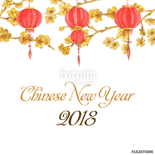 500x500 Hand Drawn Watercolor Illustration Of The Chinese Lanterns And