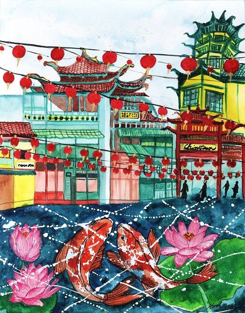 502x640 Chinatown Chinese New Year Koi Fish Watercolor By Kblossoms