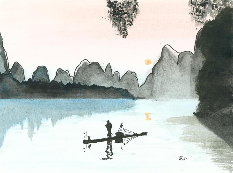 900x672 Chinese Fisherman Painting By Kiana Gonzalez
