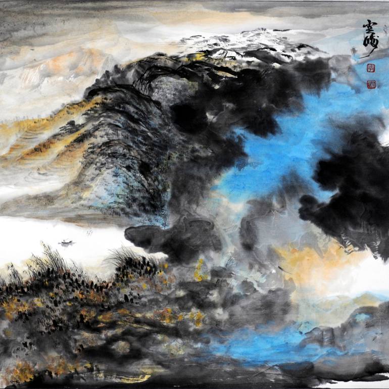 770x770 Chinese Watercolour Landscape Paining, With Heavy Colour Painting