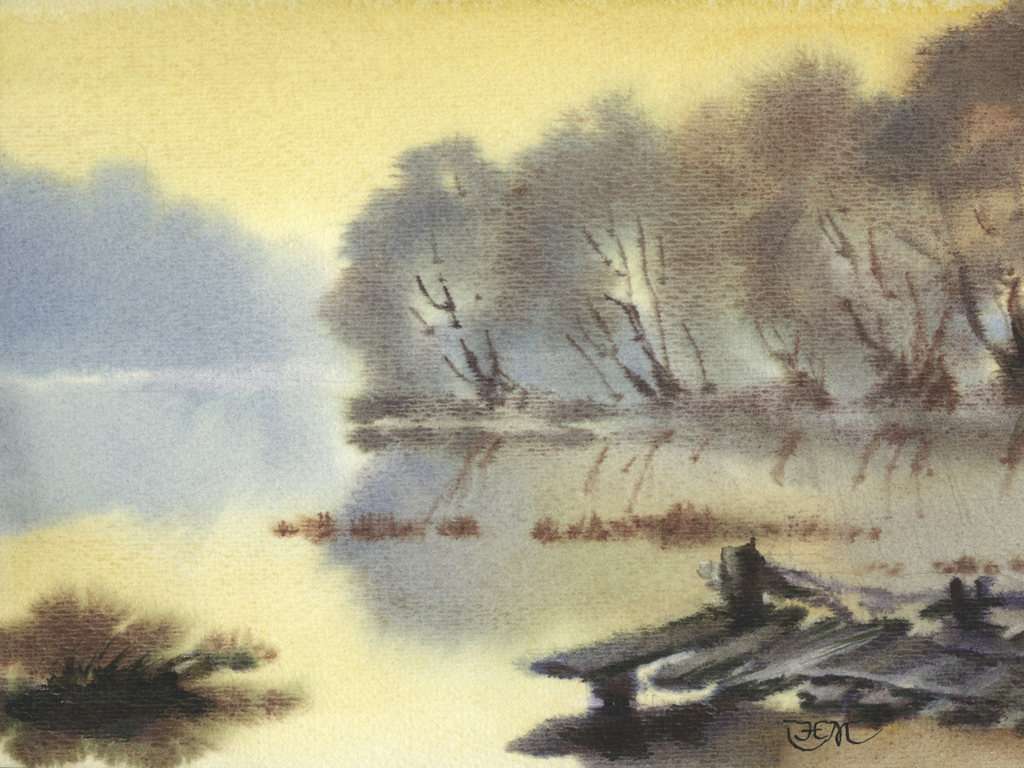 1024x768 Art Landscape Watercolor Hazy Impressionistic Chinese 82031