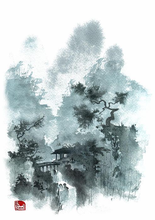 493x700 Another Little Chinese Landscape Inspired Watercolor My Art