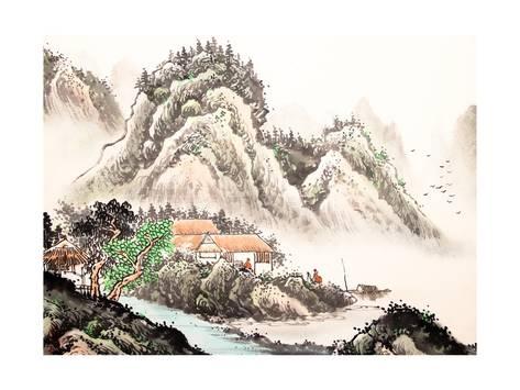 473x355 Chinese Landscape Watercolor Painting Prints By Baoyan