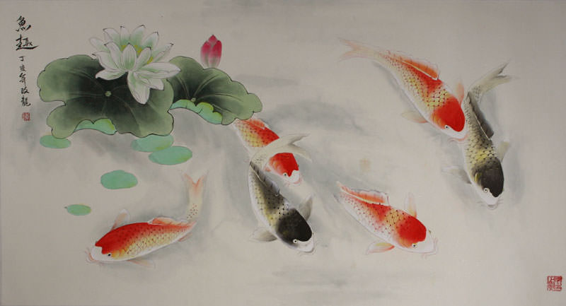 800x433 Chinese Koi Fish Watercolor Painting