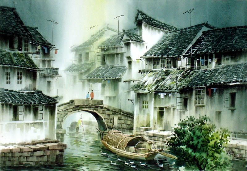800x553 Chinese Painting A Countryside, Watercolor