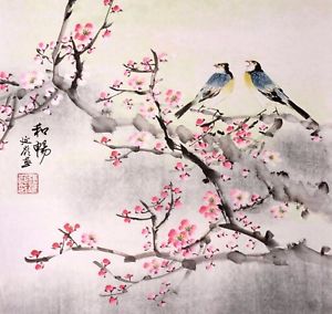 300x284 Handpainted Oriental Asian Art Chinese Watercolor Painting Plum